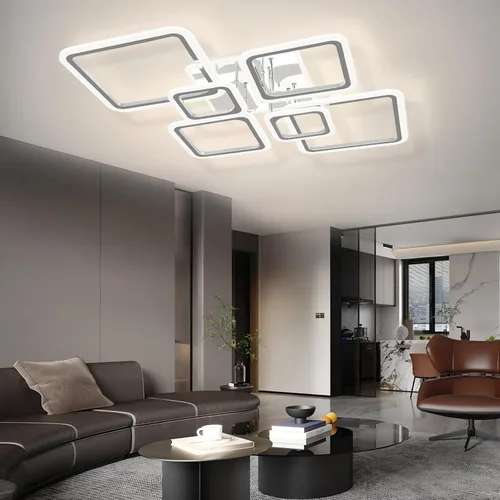 Vista 6 de Modernas luces LED de techo para dormitorio, 40.2 pulgadas, regulables, cuadradas, 6+1 anillos, luces de techo para sala de estar con control remoto