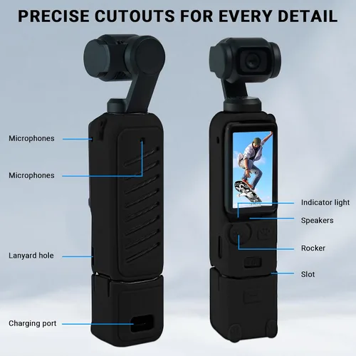 Vista 6 de Funda protectora para DJI Osmo Pocket 3/Xtra Muse, funda protectora de silicona Pocket3 compatible con DJI Osmo Pocket 3 accesorios, funda Osmo Negro