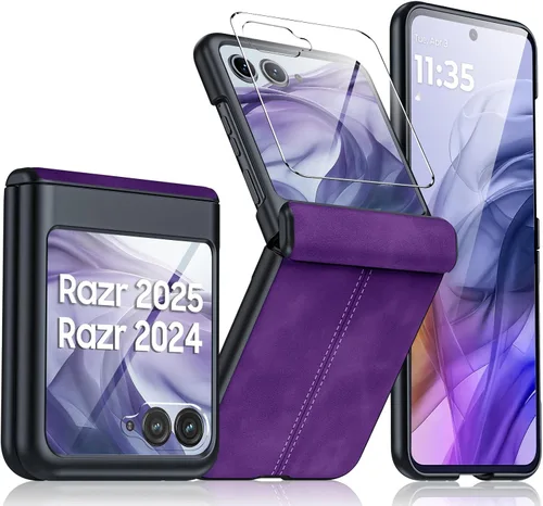 Vista 11 de para Samsung Galaxy Z Flip 7 Funda con protección de bisagras y protector de pantalla incorporado, funda de cuero mate de policarbonato ultradelgada