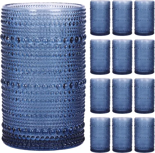 Vista 16 de Moretoes - Juego de 6 vasos de cristal vintage con forma de hobuña, color azul