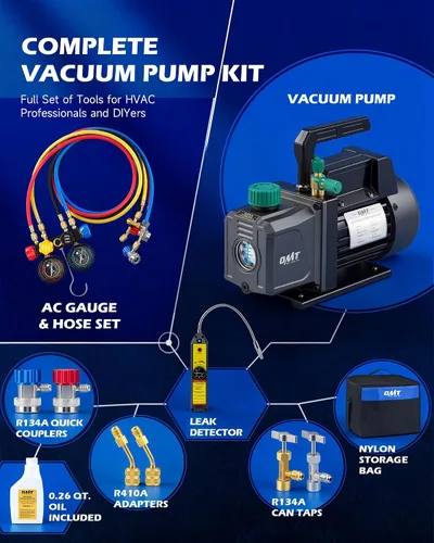 Vista 5 de Orion Motor Tech - Bomba de vacío de AC y juego de medidores, bomba de vacío de 1/3 hp, kit de manómetro de 4.5 cfm con detector de fugas, 4
