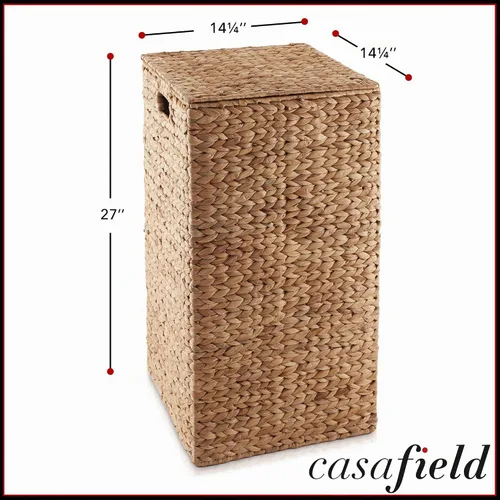 Vista 3 de Casafield Canasta para la Ropa Sucia con Tapa y Bolsa Extraíble - Canela, Canasta Cuadrada Tejida de Jacinto de Agua para Organizar Ropa y Toallas