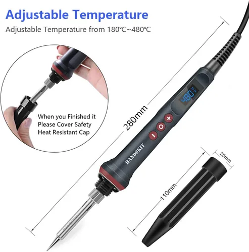 Vista 6 de Kit de soldador, 90 W, temperatura ajustable, 356.0-896.0 °F, soldador con pantalla LED, kit de pistola de soldadura 9 en 1, incluye 5 puntas, cable