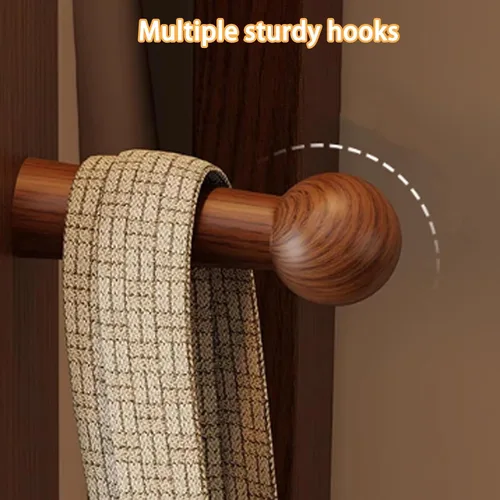 Vista 5 de Perchero de madera maciza, perchero móvil de 360°, perchero de gran capacidad con 4 cajones y un zapatero, perchero para entrada, dormitorio Natural