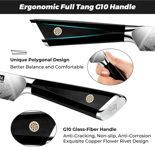 Vista 3 de SHAN ZU Cuchillo de pelar Damasco Cuchillo de fruta de 4 pulgadas Cuchillos de cocina profesional, Cuchillos de tallado de frutas de Damasco japonés