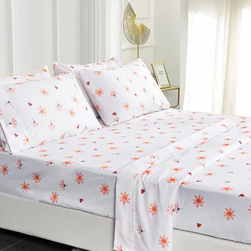 Vista 8 de American Home Collection - Juego de sábanas y fundas de almohada estampadas de 6 piezas, con 14 pulgadas de caída; sábanas de microfibra con doble