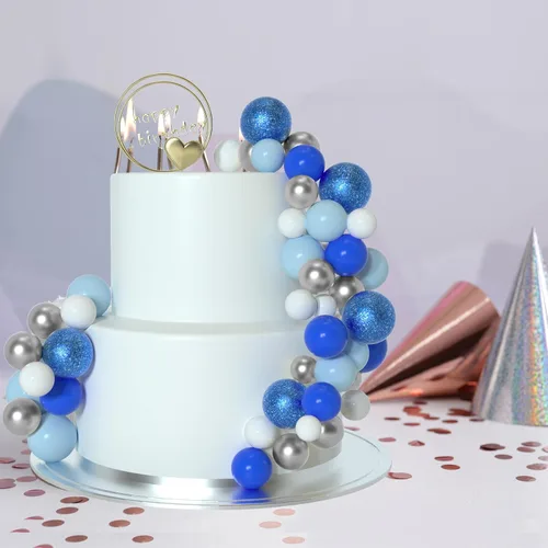 Vista 5 de ASTARON 50 piezas de palos para adornos de pastel con bolas, globos mini para suministros de decoración, bolas de espuma para pasteles para baby