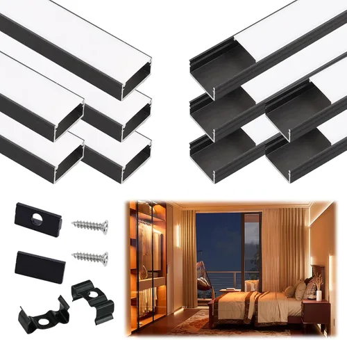 Vista 12 de Muzata Paquete de 20 canales LED de aluminio negro con cubierta blanca lechosa U102 BW 1M