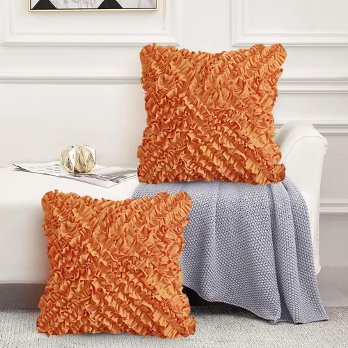 Vista 8 de Leeden 18x18 Fundas de almohada, juego de 2 fundas de almohada, funda de cojín decorativa estilo granja, funda de almohada 3D hecha a mano con Blanco