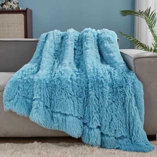 Vista 51 de GONAAP Manta de Tiro Difusa de Piel Sintética Negra Súper Suave Acogedora Felpa Difusa Peluda para Sofá Sillón Cama (Negro, Tiro(50"x60"))