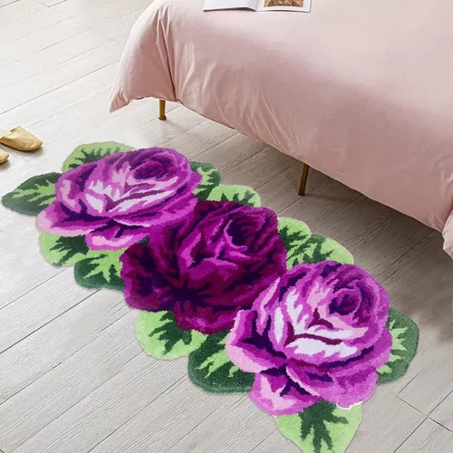 Vista 16 de Alfombrilla Abreeze con 4 rosas, alfombrillas con diseño de flores azul, hecha a mano, antideslizante (no se desliza), alfombrilla moderna, de puede