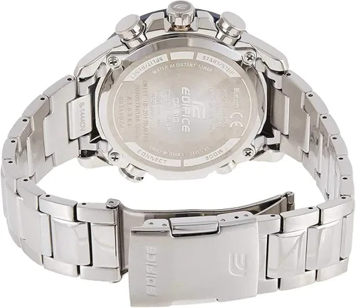 Vista 2 de Casio Edifice Tough Solar Bluetooth Smartphone Link para hombre, reloj súper iluminador de doble hora, plata de 1.937in, acero inoxidable