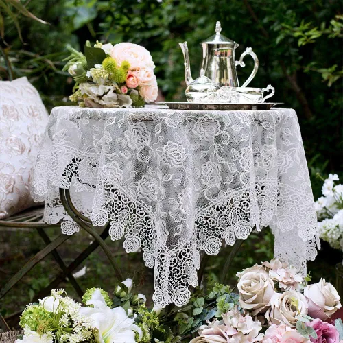 Vista 12 de ARTABLE Mantel rectangular pequeño de encaje de macramé, mantel vintage bordado estilo shabby chic para mesa oblonga para banquete de boda, Dorado