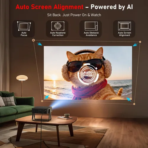 Vista 3 de [Ultradelgado de 1.97 pulgadas Enfoque automático Aplicaciones integradas Soporte de 360°] Mini proyector inteligente con WiFi y Bluetooth