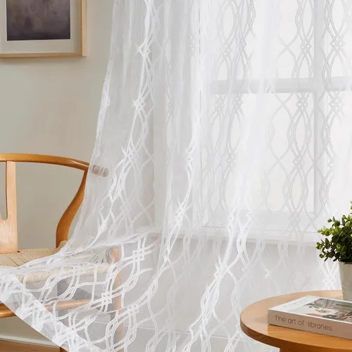Vista 7 de Warm Home Designs Cortinas modernas para sala de estar o dormitorio. Cortinas negras transparentes de 84 pulgadas de largo con diseño geométrico