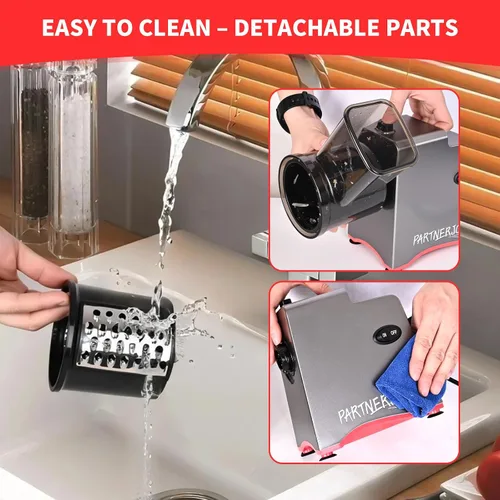 Vista 7 de Rallador Eléctrico de Queso, Rallador de Queso Eléctrico 7 en 1 para Queso en Bloque, Rebanadora Eléctrica de 250W, Rallador Eléctrico Automático
