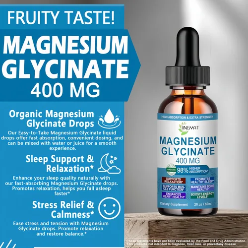 Vista 3 de Gotas de glicinato de magnesio puro Glicinato de magnesio líquido de alta absorción 400 mg que apoya la salud del sueño, nervios y huesos
