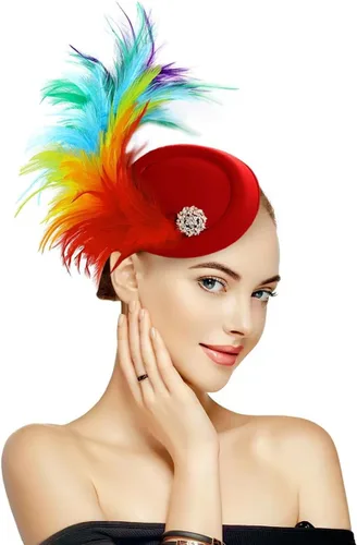 Vista 2 de Sombrero de plumas hecho a mano en una diadema y un clip de los años 20 para Derby Horse Race Brunch Party Cocktail Headwear