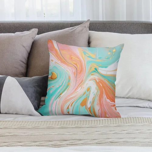Vista 7 de Funda de almohada decorativa abstracta con textura de mármol naranja, rosa y verde, suave, doble cara, 12 x 12 pulgadas, con textura de mármol