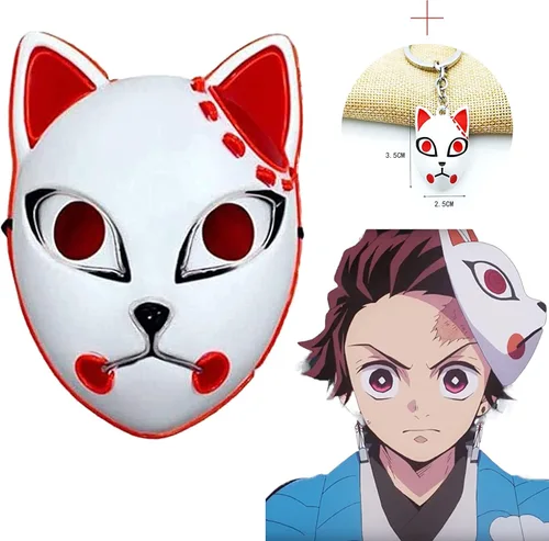 Vista 6 de Máscara LED de demonio, accesorios de disfraz de anime japonés de plástico de lujo con cara de zorro, accesorios para cosplay