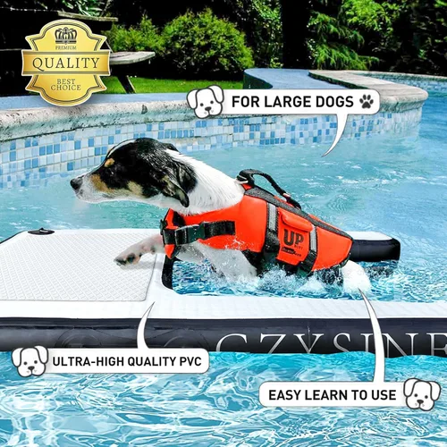 Vista 5 de Rampa inflable de agua para perros grandes, rampa flotante para mascotas de hasta 200 libras para perros grandes, escaleras inflables para barcos