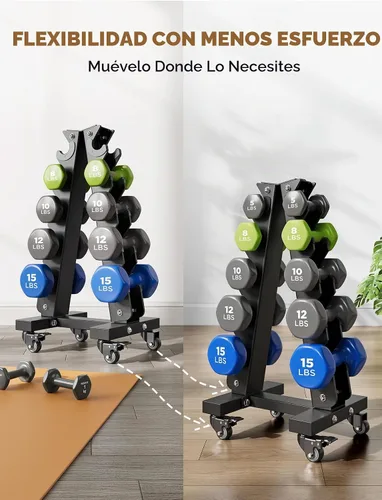 Vista 2 de YOLEO Estante para mancuernas, ajustable y compacto para mancuernas, pesas rusas, mancuernas, organizador de almacenamiento de pesas resistente
