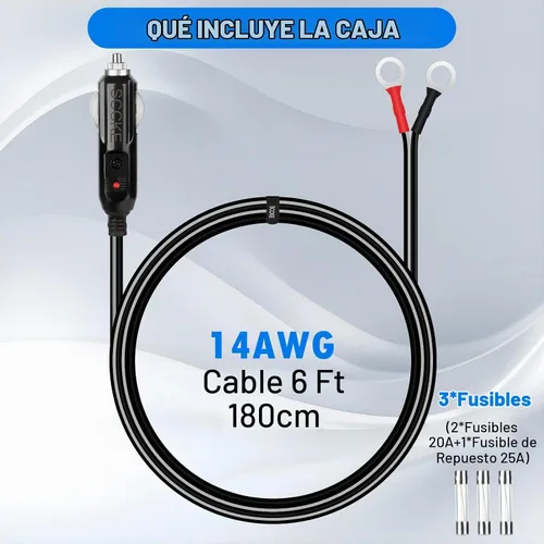 Vista 6 de Adaptador de Enchufe Macho de Servicio Pesado 14AWG 20A para Encendedor de Cigarrillos Cordón de Suministro de Energía con 6 pies / 1.9m Cable