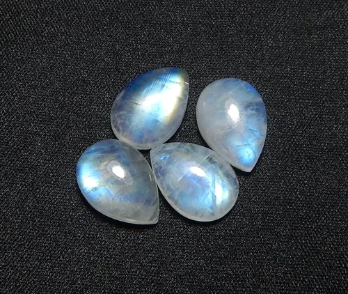 Vista 2 de 0.354x0.512 in Pera Azul Fuego AAA Calidad Arco Iris Natural Piedra Lunar Calibrado Cabujón Piedra Preciosa Suelta Caja de 4 piezas, piedra de luna