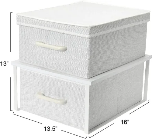 Vista 3 de Household Essentials Cajas de almacenamiento apilables con tapa laminada, juego de 2, color blanco