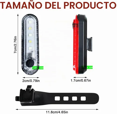 Vista 2 de Paquete de 2 luces LED recargables por USB para bicicleta, luz trasera de bicicleta, reflector, luz de seguridad, impermeable, brillante, luz