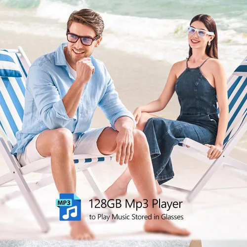Vista 6 de OhO - Lentes de sol inteligentes, 128G MP3 Bluetooth con altavoz de oreja abierta, para deportes en interiores y exteriores, protección UV