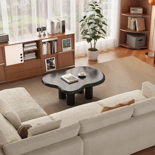 Vista 8 de Guyii Mesa de centro de nube de 35.43 pulgadas, mesa de centro negra para sala de estar, mesa de té irregular para interiores, mesa auxiliar moderna