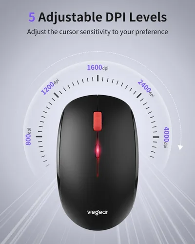 Vista 3 de Ratón inalámbrico, mini mouse inalámbrico delgado de 2.4G, agarres ergonómicos, 5 niveles ajustables 4000 DPI, pequeños ratones ópticos portátiles