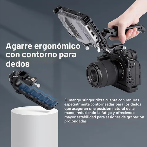 Vista 3 de Nitze Mango Stinger con mango superior para jaula de cámara con abrazadera QR NATO incorporada, PA28-A