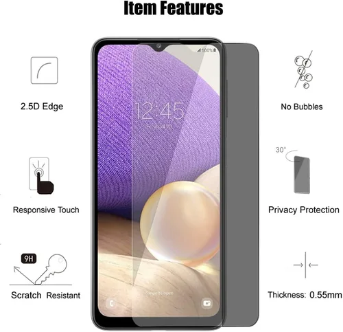 Vista 5 de (3+3) para Samsung Galaxy A32 5G (3 unidades) Protector de pantalla de privacidad anti espía película de vidrio templado privado con protector