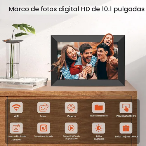 Vista 3 de BIGASUO Marco de fotos digital WiFi de 10.1 pulgadas, pantalla táctil IPS HD, marcos de fotos inteligentes en la nube con memoria integrada de 32