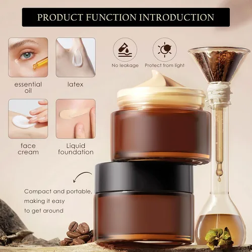 Vista 3 de Lil Ray - Tarros de crema de vidrio vacíos ámbar de 1 onza 12PCS Reusable Round Containers Jars for Facial Cream, Eye Cream with Black Lid, DIY