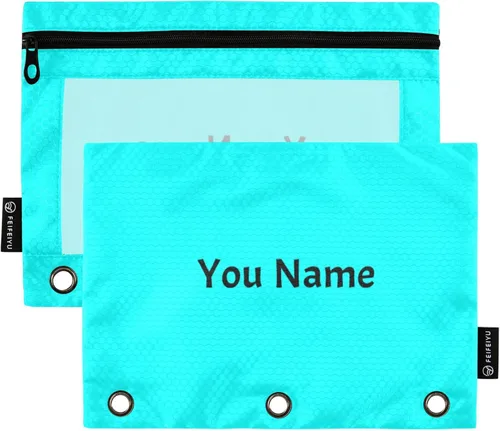 Vista 8 de Estuche naranja para carpeta de 3 anillas, paquete de 2 bolsas para lápices con ventana transparente con cremallera y ojales reforzados, estuche