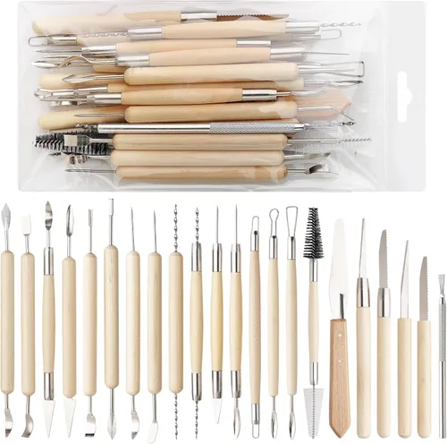 Vista 13 de Herramientas de arcilla para esculpir, kit de herramientas de tallado de polímero de doble cara, juego de herramientas de cerámica de madera