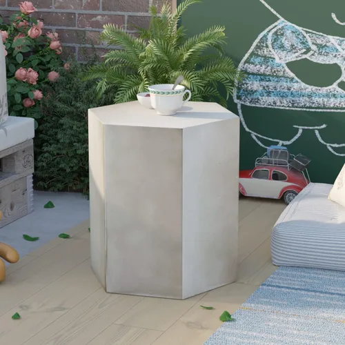 Vista 3 de COSIEST Mesa de Acento de Hormigón, Mesa Lateral de Patio Hexagonal 14.5"x16", Diseño Modular para Interior y Exterior, Gris Claro
