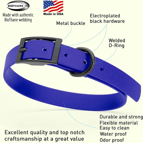Vista 312 de Dogline Biothane - Collar impermeable para perro con hebilla de liberación rápida, resistente cincha de nailon recubierta con resistente y a prueba