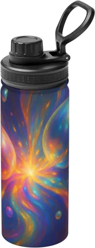 Vista 16 de Botella de agua aislada con estampado de tsunami de obsidiana, de acero inoxidable de 18 onzas, divertida taza de viaje, a prueba de fugas