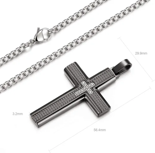 Vista 2 de Collar de cruz para hombre, colgante de acero inoxidable 316L, color blanco, dorado, negro, azul, caja de regalo incluida