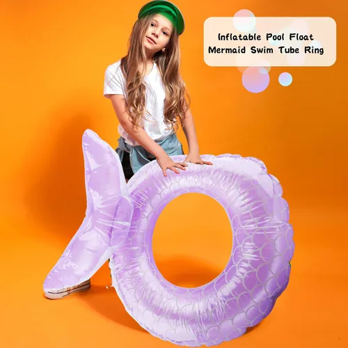 Vista 6 de 6 piezas de anillo inflable de natación para niños y niñas, flotador inflable de sirena para niños y niñas, suministros de fiesta de natación, 3