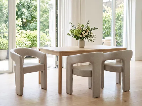 Vista 42 de RIVOVA Silla de comedor moderna de barril, silla lateral acolchada en lino con brazos cómoda para tocador, silla para comedor, sala de estar