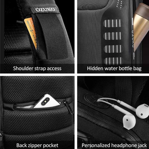 Vista 2 de ZUK - Mochila estilo bandolera antirrobo, impermeable, con puerto de carga USB, ligera, informal