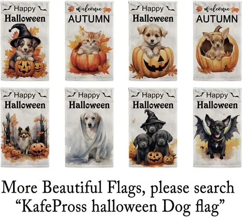 Vista 7 de Bandera de jardín de bulldog de Halloween de 12.5 x 18 pulgadas, vertical, doble cara, calabaza de Feliz Halloween, linda cachorro, decoración