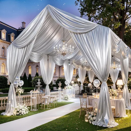 Vista 26 de Cortina de techo beige de 20 x 40 pies para bodas, 4 paneles sin arrugas, 40 pies de largo, cortinas drapeadas para bodas, cumpleaños y fiestas