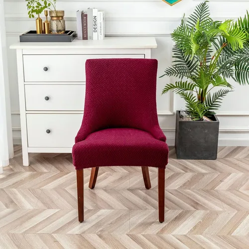 Vista 21 de Paquete de 2 fundas para silla lateral con respaldo de ala, fundas elásticas para sillas con respaldo geométrico rómbico, fundas para silla