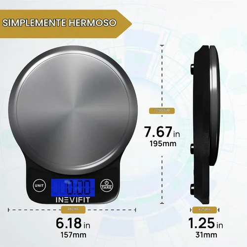 Vista 5 de INEVIFIT Báscula digital de cocina, báscula de alimentos multifunción de alta precisión, 13 libras, 13.2 lbs máximo, color negro moderno y limpio